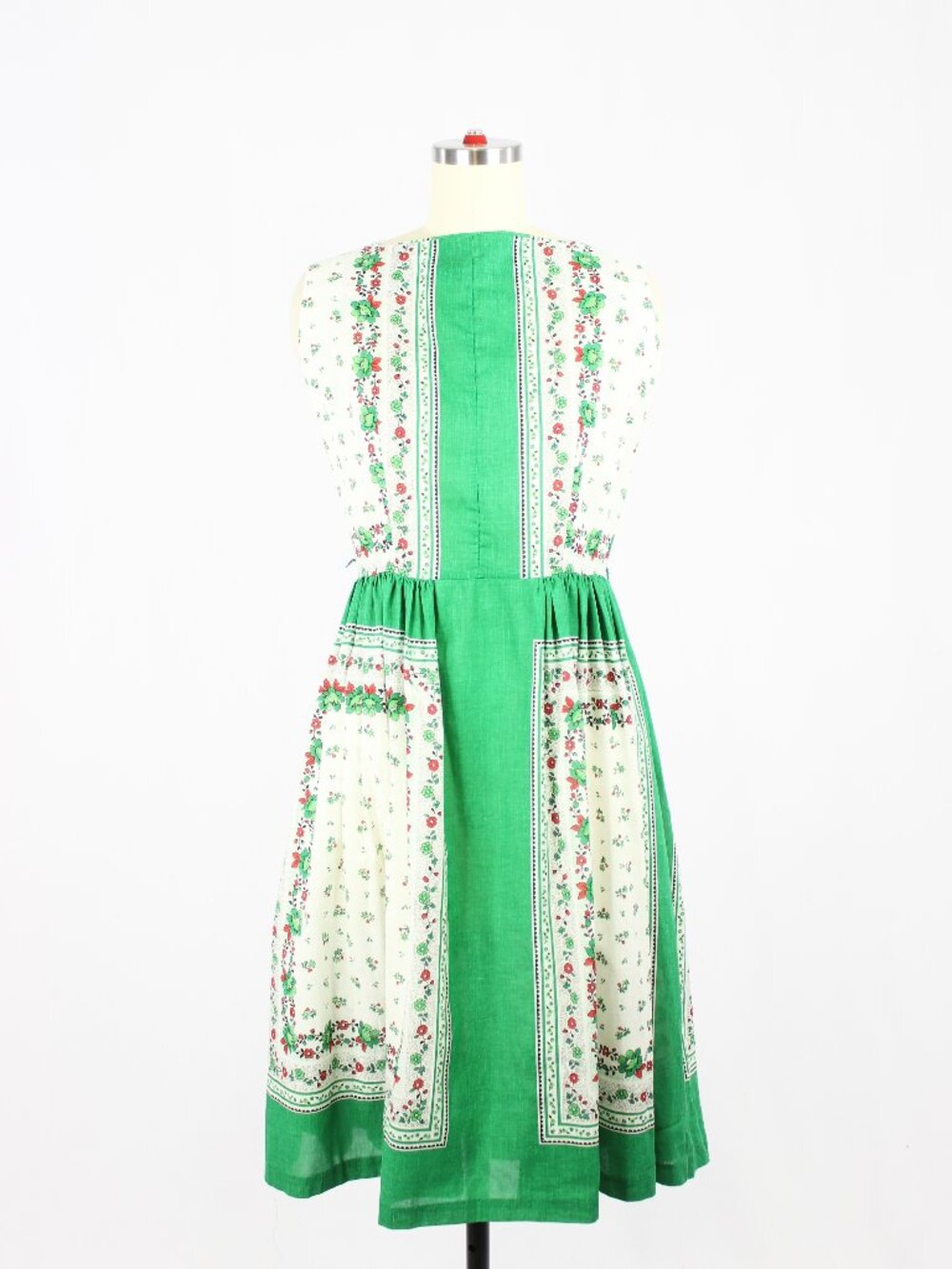 Vintage 80's JCPENNEY Green Floral Polycotton Law Fit & Flare Dress, Size 15/16